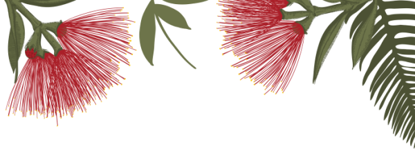 Pohutukawa flowers and fern fronds