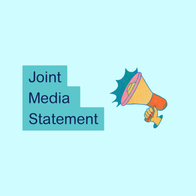 Text that says "Joint media statement" with an icon of someone holding a megaphone