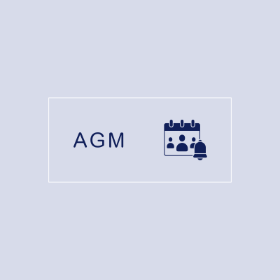 A light purple tile with the text "AGM" and an icon of a calendar, people and a notification bell. 