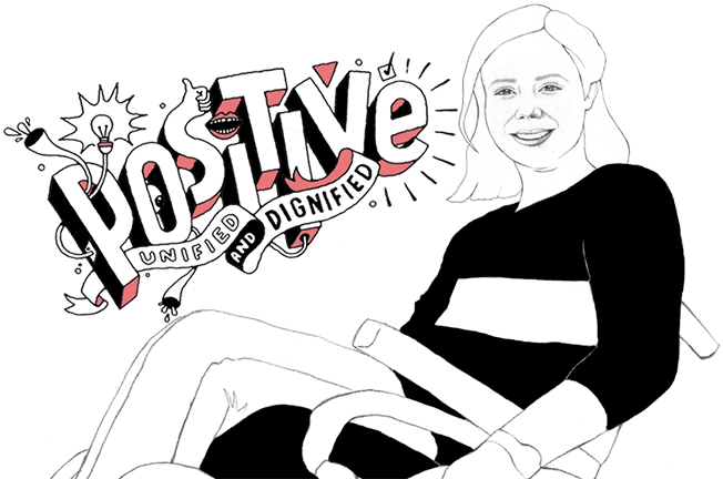 An illustration of a woman in a wheelchair with headline 'Positive, unified and dignified' to express DPA's brand positioning 'A Whole New Attitude'. 